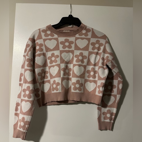 debut Sweaters - Debut Pink and White Patterned Sweater - Size Small